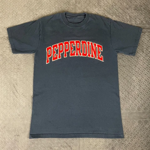 Pepperdine Waves Shirt Champion Adult Small Blue Red Logo Short Sleeve Cover