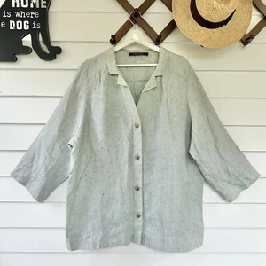 Marina Rinaldi Button Up Linen Shacket Lightweight Jacket Size 31/ US 22 - Picture 1 of 8