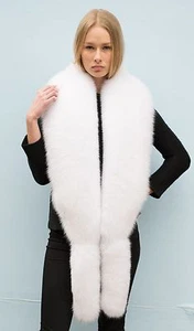 Royal Saga Furs Arctic Pure White Fox Fur Huge 86" Shoulder Wrap Stole Boa Cuffs - Picture 1 of 4