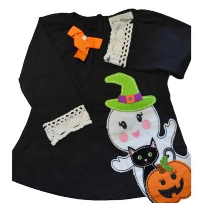 Rare Editions Children's Halloween Outfit 2PC Black Ghost Witch Dress & Leggings - Image 1 of 4