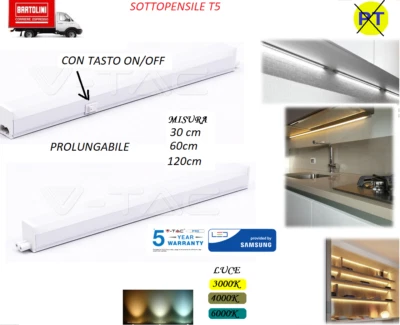  NEON LED INTERNO TUBO T5 LUCE LAMPADA 30-60-120 CM W WATT REGLETTE - Immagine 1 di 4
