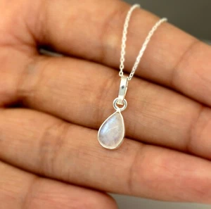 Pear Cut Moonstone Gemstone Sterling Silver Pendant Necklace Jewellery Ladies - Picture 1 of 6