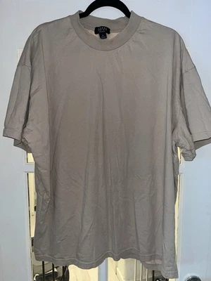 BoohooMAN Oversized Extended Neck Heavy T-shirt in Sand, XL - Image 1 of 3