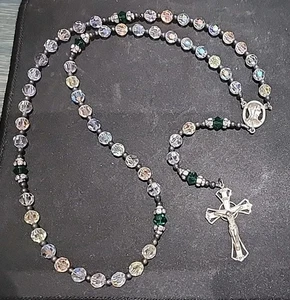 Bliss Sterling Silber Perlen Rosenkranz Halskette mit Kruzifix Kreuz Anhänger schwer - Bild 1 von 11