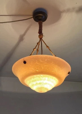 Antike Glas Hängelampe / Art Déco Schalenlampe mit – Original 1930 - 1950  - Bild 1 von 4