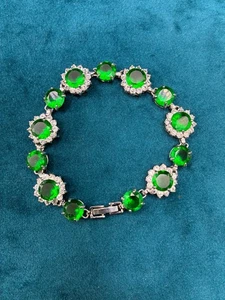 Vintage grün klar Strass Armband silberfarben Statement Nachlass 7" - Bild 1 von 4