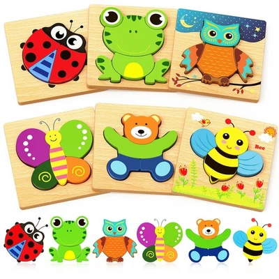 Wooden Puzzles Toddler Toys Gifts for 1 2 3 Year Old Boys Girls, Animal Jigsaw - Image 1 of 4