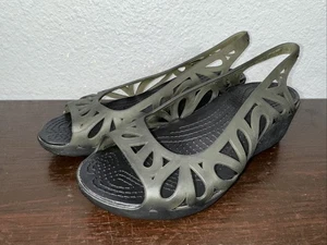 Crocs Adrina III Women Size 7 Jelly Mini Wedge Slingback Olive Green Black Shoe - Picture 1 of 7