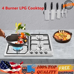 4-Burner Built-In Gas Stove NG/LPG Gas Hob Cooktop Stove Stainless Steel 58*50cm - Picture 1 of 17