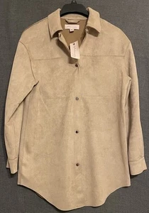 Camisa Philosophy Mujer Beige Gamuza Botón Delantero Talla Pequeña S Nueva Con Etiquetas - Imagen 1 de 4