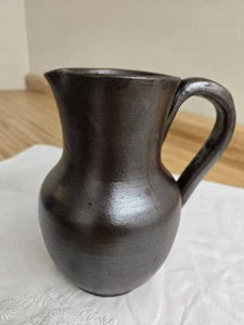 Vtg. pottery pitcher, brown glazed, signed, made in France. - Picture 1 of 16