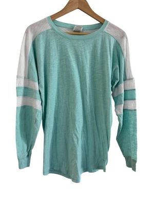 Victorias Secret PINK Long Sleeve Crew Neck Top XS Mint & White Cotton Blend - Image 1 of 4