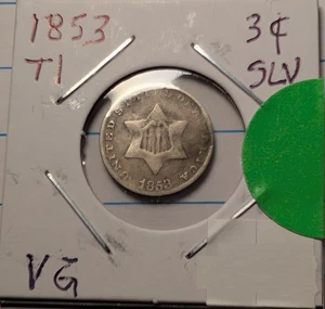 1853 3-Cent Silver Nickel (VG Condition) - Picture 1 of 6