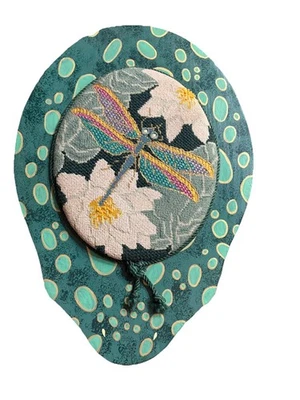 Hand Painted Wooden Multi Frog Shape w/ Dragon Fly Needlepoint Center Kids Stool - Image 1 of 4