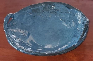 Large Handmade Studio Pottery Console Serving Bowl Abstract Blue Black Signed - Picture 1 of 6