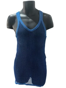 Mens & Womens string vest, royal blue 100% cotton premium stretch - Picture 1 of 6