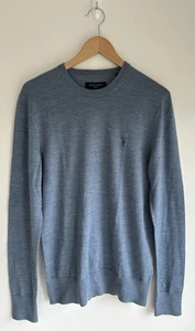 Allsaints Mode Merino Crew Neck Ramskull Sweater Lightweight Blue Size Medium - Picture 1 of 7