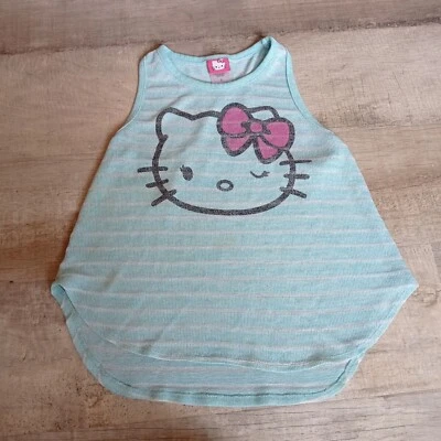 Hello Kitty Green White Striped Ribbed Graphic Tank Top M - Image 1 of 4