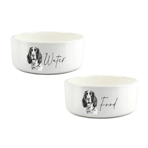 Springer Spaniel Pet Bowl Set - Black & White Food & Water Ceramic Bowls Gift - Picture 1 of 4