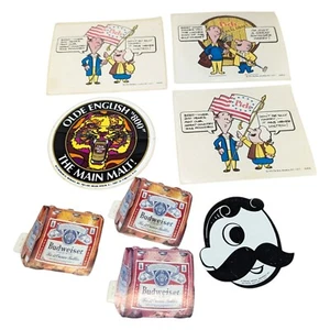 Vintage Beer Decal Lot 1976 Piels Carling Budweiser Stickers 70s Weinhard Co 8 - Picture 1 of 6