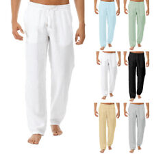 Mens Cotton Linen Loose Yoga Pants Drawstring Beach Casual Baggy Long Trousers