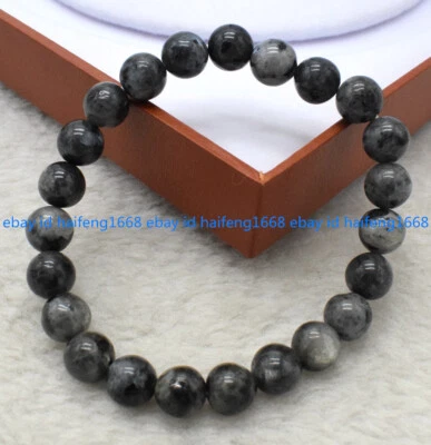 Natürliche 6/8/10/12mm Schwarze Labradorit Edelstein Runde Perlen Armband 7.5" - Bild 1 von 4