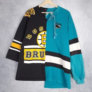 Vintage Boston Bruins San Jose Sharks Shirt Mens Large Blue Black Bear Patch - Picture 1 of 21