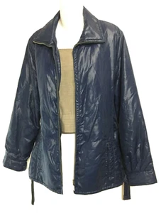 Retro Vintage Jacket Size Small Medium Blue Nylon Sundowner Belted Coat 80's S M - Picture 1 of 10