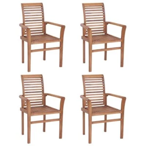 Wooden Dining Chair Set Of 4 Stackable Slatted Seat Kitchen Outdoor Furniture - Picture 1 of 10