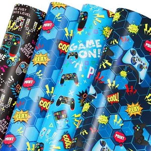 Blue Video Game Wrapping Paper for Boys Kids 12 Sheets Gamer Gaming Gift Wrap... - Picture 1 of 7