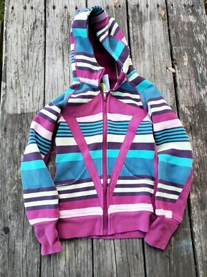 Ivivva Lululemon ~ Sudadera Chaqueta con Capucha a Rayas Brillantes para Niñas ~ Talla 8 Foto 1 de 4