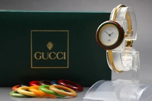 *Near MINT* GUCCI Change Bezel 1100-L 12colors Gold Color Quartz Women's Watch - Picture 1 of 12