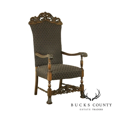 Antique Early 20th Century Renaissance Style Carved Walnut Throne Chair Cover