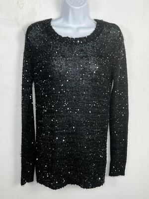 Suéter Forever 21 para mujer talla M negro plateado lentejuelas manga larga cuello redondo Foto 1 de 4