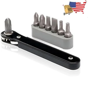 Mini Ratchet Screwdriver Set 1/4" Drive 90° Tight Reach Offset Low Profile 8 Pcs - Picture 1 of 8