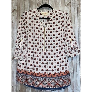 Women's Wishful Park Zipper Blouse Shirt Top Tunic Boho Size Large - Picture 1 of 11