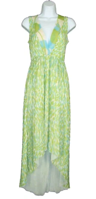 Vestido Sweet Pea Stacy Frati Azul Verde S Hi Lo Nylon Malla Cuello en V Sin Mangas Foto 1 de 4