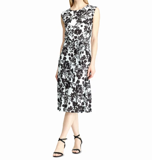 Ralph Lauren Womens White Floral Sleeveless JEWEL Neck Midi Shift Dress Size 2