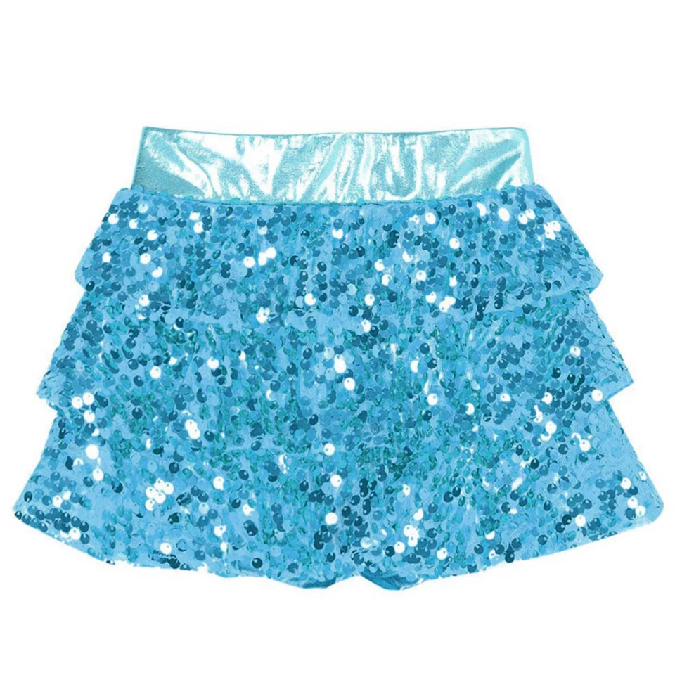 Kids Girls Skirted Partywear Dance Roller Shorts Active Bottom Shiny Clothes - Image 1 of 1