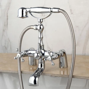 Telefon Chrom Badezimmer Wanne Wasserhahn Handdusche Mixer Wasserhahn Deck Halterung 2 Griffe - Bild 1 von 9