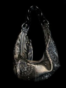 NWT COACH LTD ED STUDDED LACED GUNMETAL XL METALLIC MIA SHOULDER BAG HOBO RARE! - Picture 1 of 1