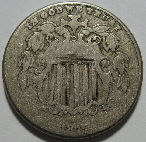= 1875 VG SHIELD Nickel, Better Date, FREE Shipping Cover