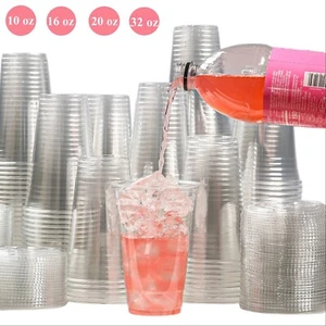 Disposable Crystal Clear Plastic Cups Plastic Flat Lids Iced Coffee Cup BPA Free - Picture 1 of 16
