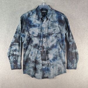 PANHANDLE Shirt Men Medium Blue Black Western Snap Button Cotton Long Sleeve NEW
