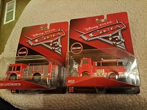 2 Disney Pixar Cars 3 Fire Rescue Trucks Tiny Lugsworth & Red Deluxe 2016 New - Picture 1 of 6