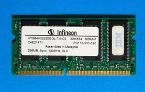 1X 256mb PC133 Infineon SODIMM laptop RAM -HYS64V32220GDL-7.5-C2 - vintage - Picture 1 of 2