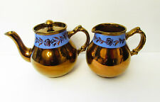 Gibson's TEAPOT AND CREAMER  A500 Copper Color Blue Rim Made in England