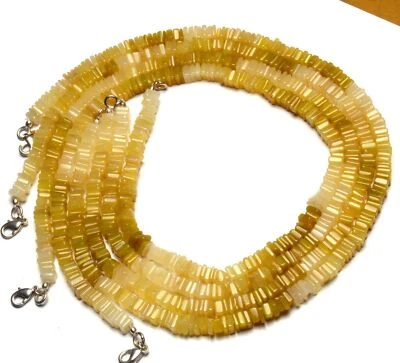 NATURAL GEM PERUVIAN YELLOW OPAL SMOOTH 6MM SQUARE HEISHI BEADS NECKLACE 16" - Image 1 of 3