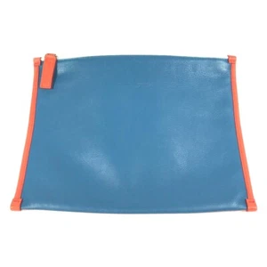 Salvatore Ferragamo Bicolor logo bag pouch Clutch bag Leather blue/Orange Based - Picture 1 of 15