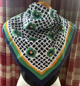 Vintage 1970s Scarf Floral Green Yellow Blue 67cm Square - Picture 1 of 15